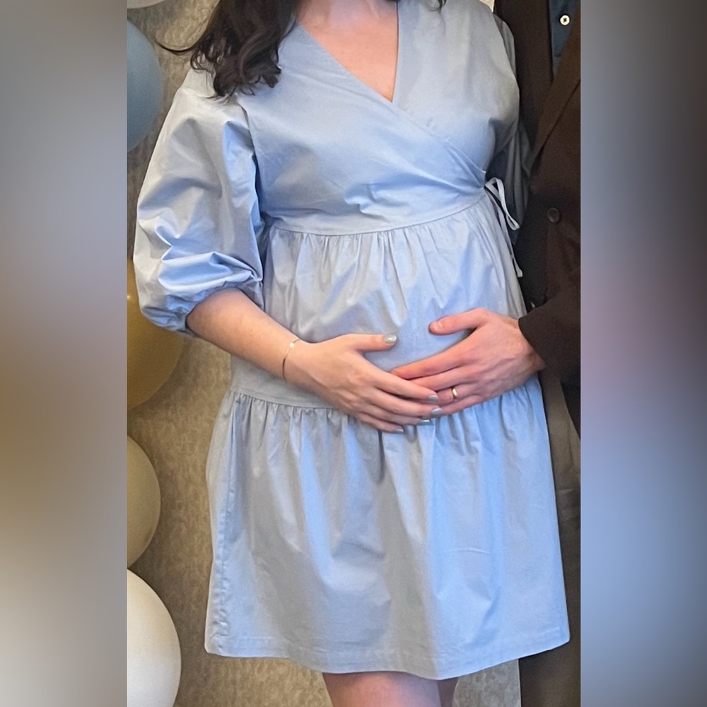 Light Blue Maternity Wrap Dress - Picture 2 of 3
